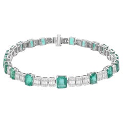 Zambian Emerald Gemstone Charm Bracelet Diamond 18 Karat White Gold Fine Jewelry