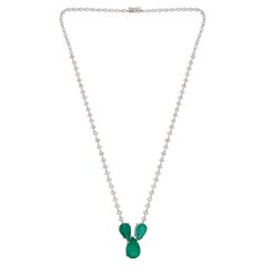 Zambian Emerald Gemstone Charm Necklace Diamond 14 Karat White Gold Fine Jewelry