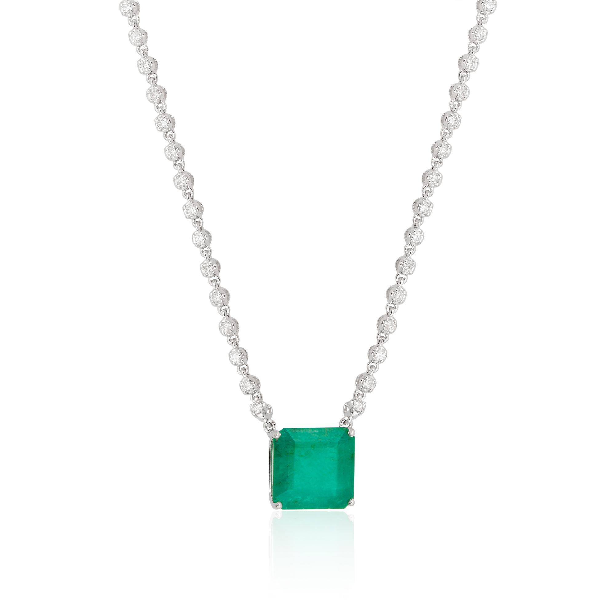 This exquisite Zambian Emerald Gemstone Charm Necklace is a true masterpiece of fine jewelry. Crafted in 18 karat white gold, this necklace exudes elegance and sophistication. The focal point of this stunning piece is a mesmerizing Zambian emerald