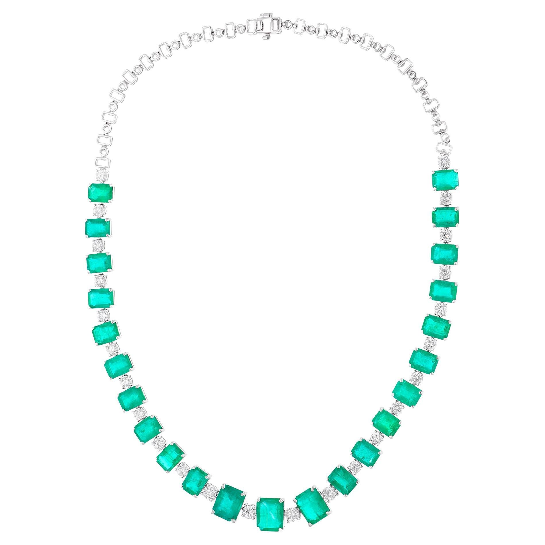 Natural Emerald Gemstone Charm Necklace Diamond 18 Karat White Gold Fine Jewelry