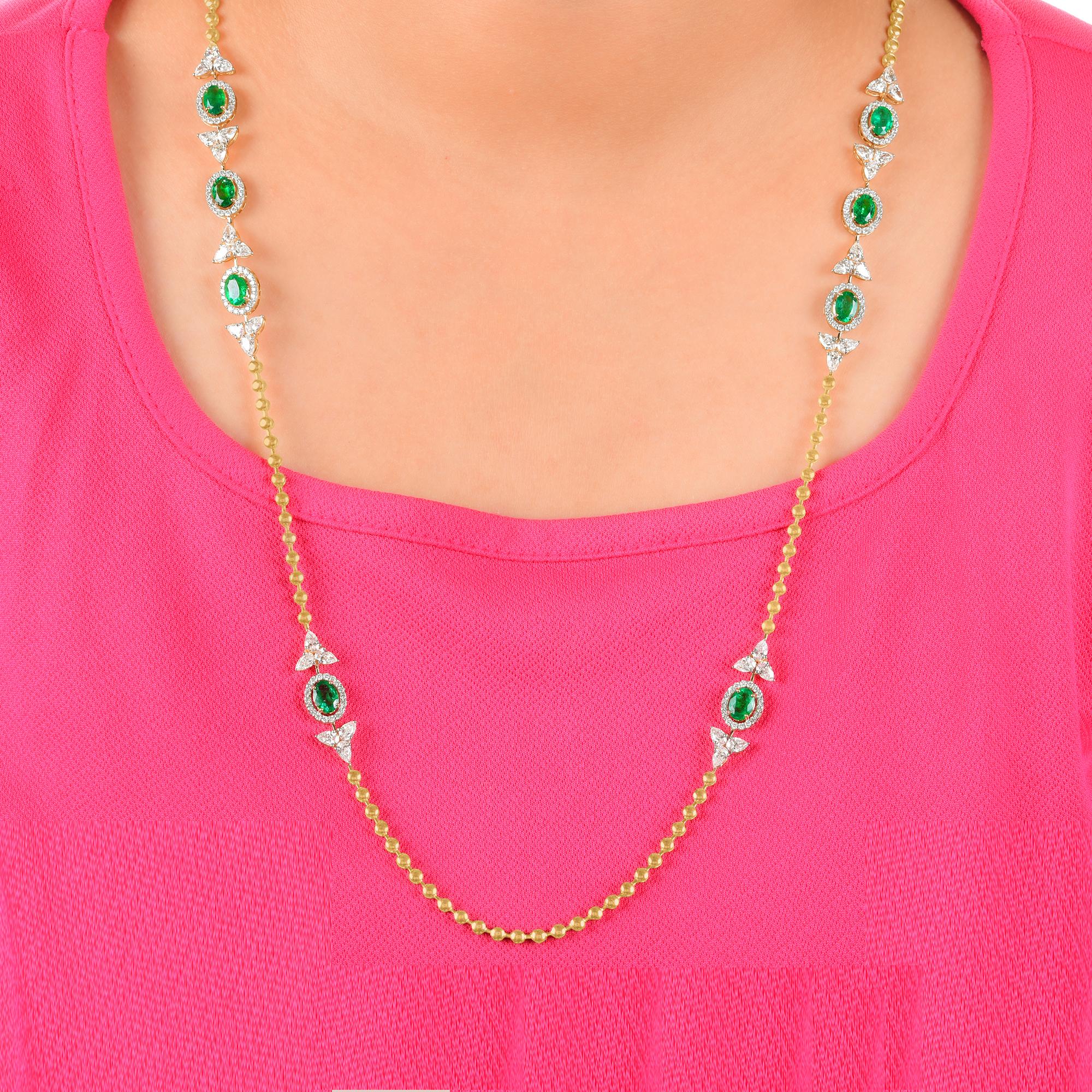 Sambischer Smaragd Edelstein Charme Halskette Diamant 18 Karat Gelbgold Schmuck (Ovalschliff) im Angebot