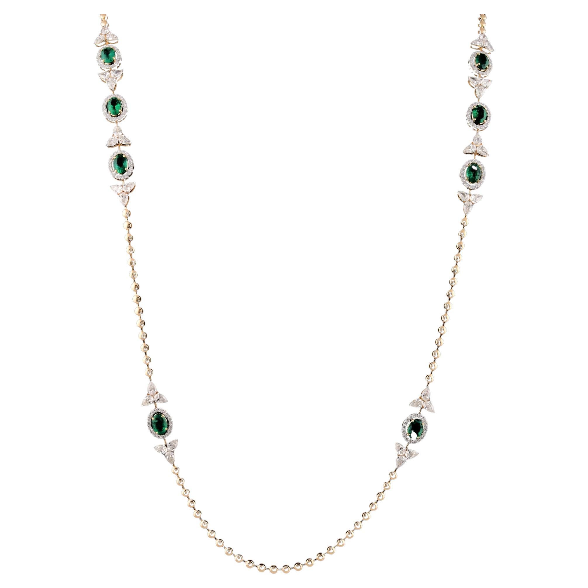 Zambian Emerald Gemstone Charm Necklace Diamond 18 Karat Yellow Gold Jewelry For Sale