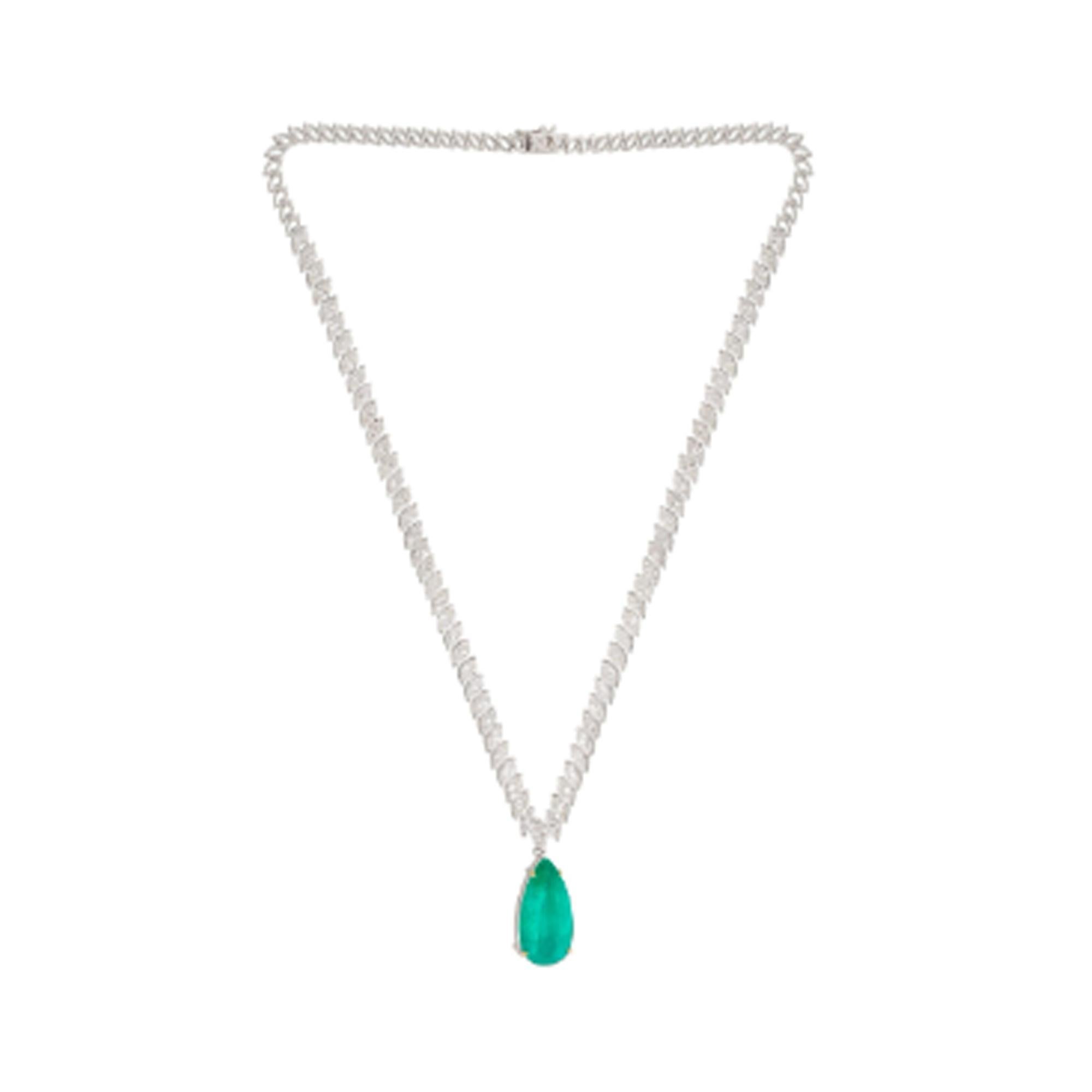 Sambia Smaragd Edelstein Charme Halskette Marquise 14 Karat Weißgold Schmuck