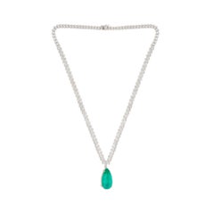 Sambia Smaragd Edelstein Charme Halskette Marquise 14 Karat Weißgold Schmuck