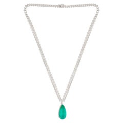 Zambian Emerald Gemstone Charm Necklace Marquise 14 Karat White Gold Jewelry