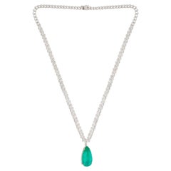 Zambian Emerald Gemstone Charm Necklace Marquise 14 Karat White Gold Jewelry