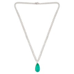 Esmeralda de Zambia Collar Encanto Piedra Preciosa Marquesa Joyas de Oro Blanco de 18 Kilates