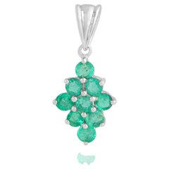 Natural Emerald Gemstone Charm Pendant 14 Karat White Gold Handmade Fine Jewelry Natural Emerald Gemstone Charm Pendant 14 Karat White Gold Handmade Fine Jewelry