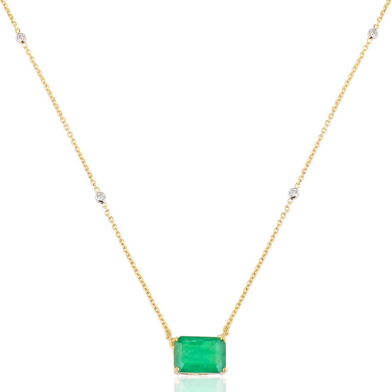 Natural Emerald Gemstone Charm Pendant Necklace Diamond 14k Yellow Gold ...