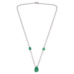 Zambian Emerald Gemstone Charm Pendant Necklace Solid 18k White Gold Diamond