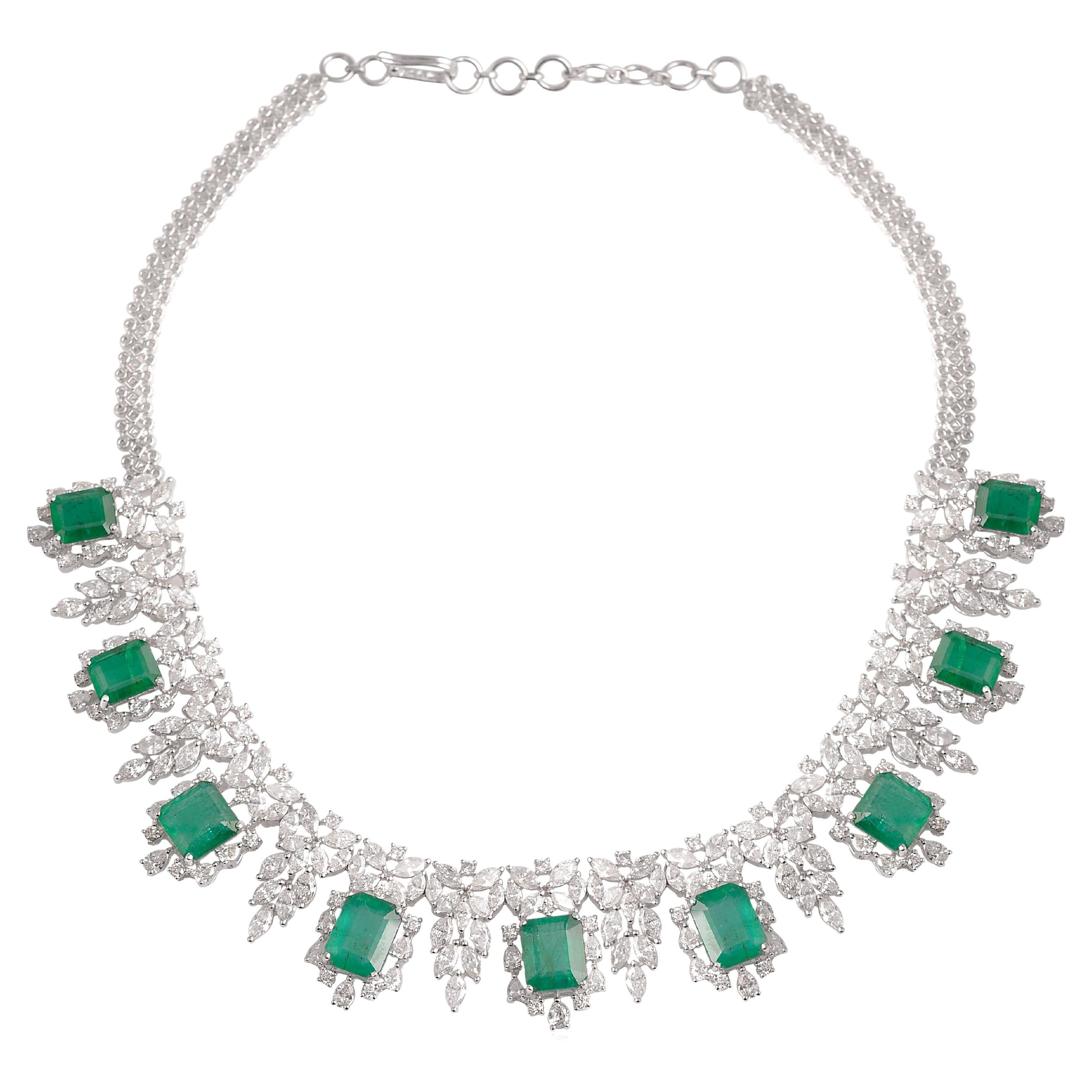 Zambian Emerald Gemstone Choker Necklace Diamond 18 Karat White Gold ...
