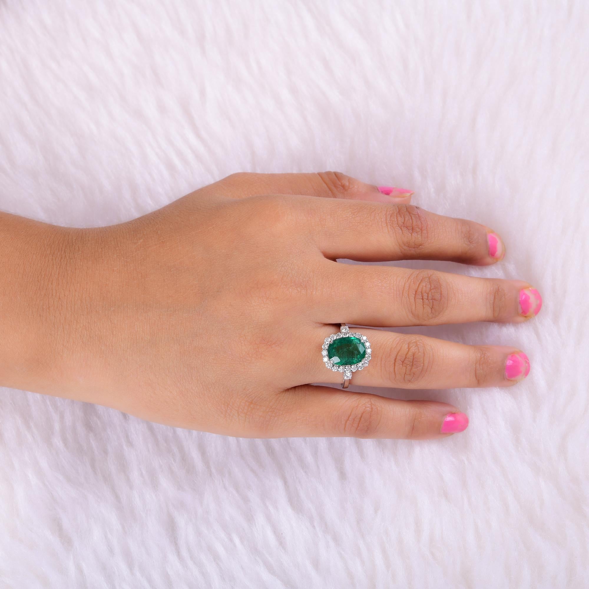 in vendita:  Anello cocktail con pietra smeraldo dello Zambia, diamante, oro bianco 14 carati Gioielli di pregio 2