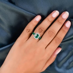 Zambian Emerald Gemstone Cocktail Ring Diamond 14 Karat White Gold Fine Jewelry