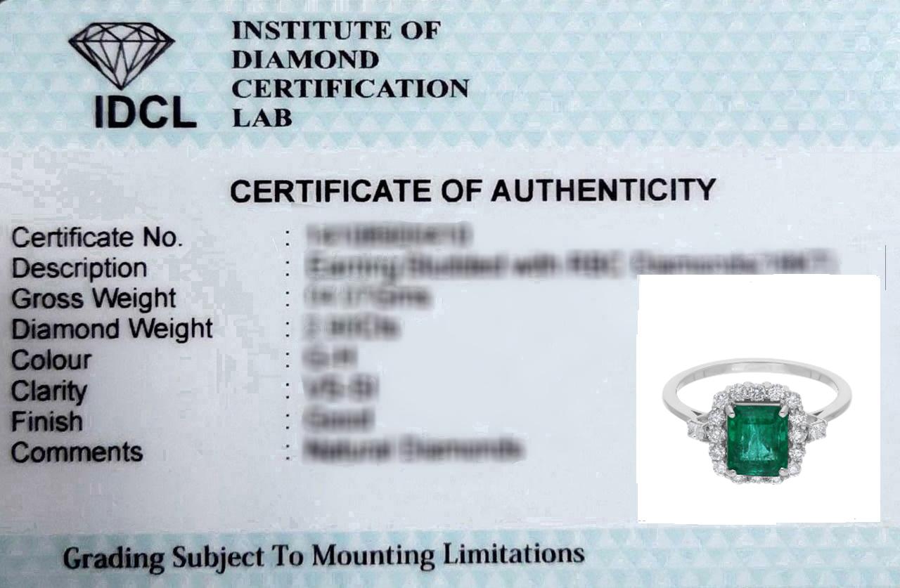 Women's Zambian Emerald Gemstone Cocktail Ring Diamond 14 Karat White Gold Fine Jewelry For Sale