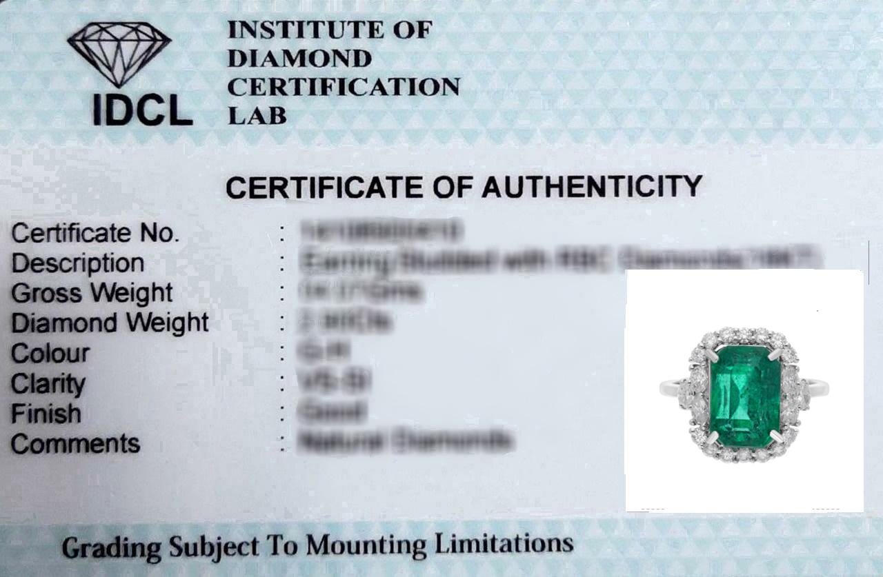 Zambian Emerald Gemstone Cocktail Ring Diamond 14 Karat White Gold Fine Jewelry en venta 1