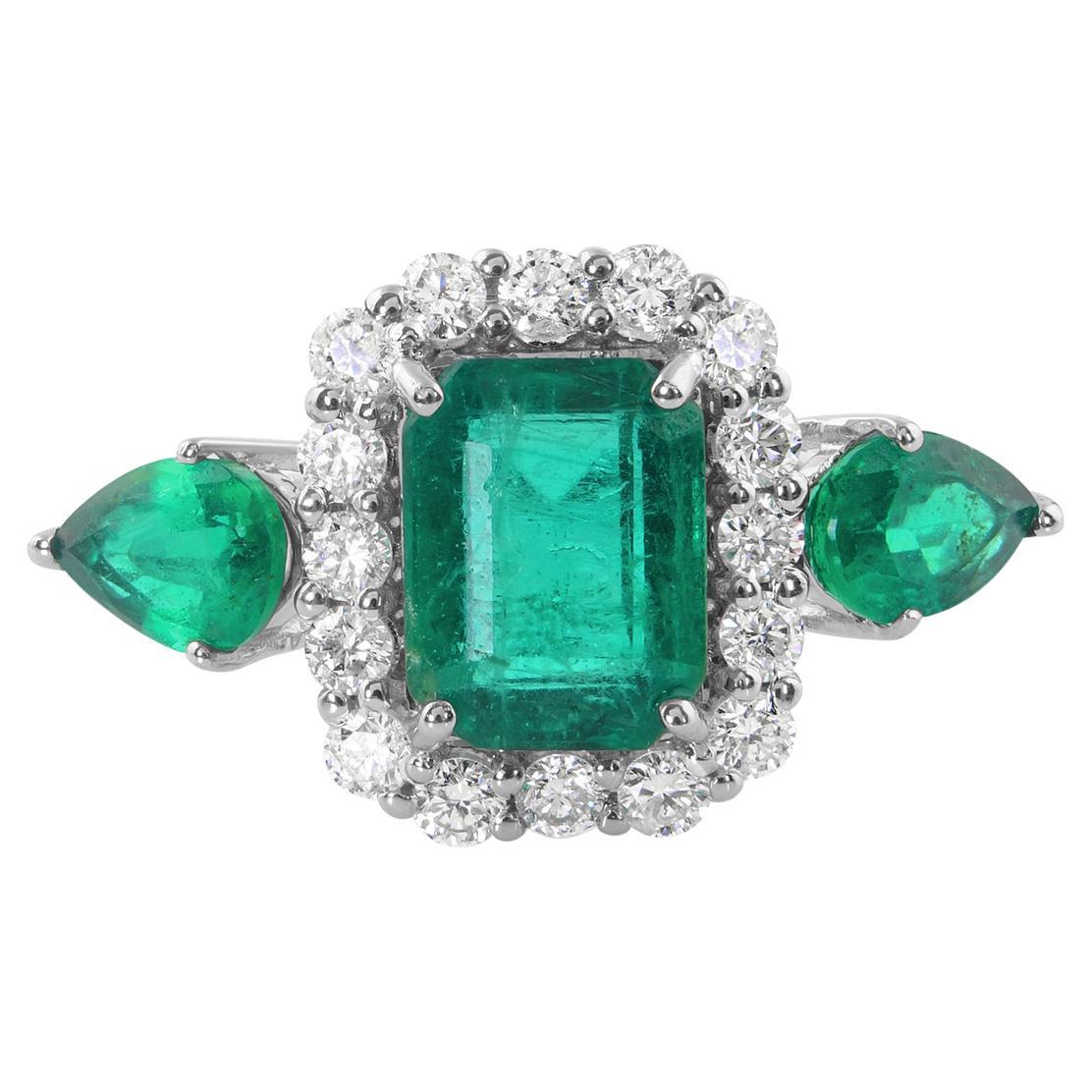 For Sale:  Zambian Emerald Gemstone Cocktail Ring Diamond 14 Karat White Gold Fine Jewelry
