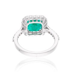 2.53ct Handmade Zambian Emerald Natural Diamond Halo Ring 14K White Gold