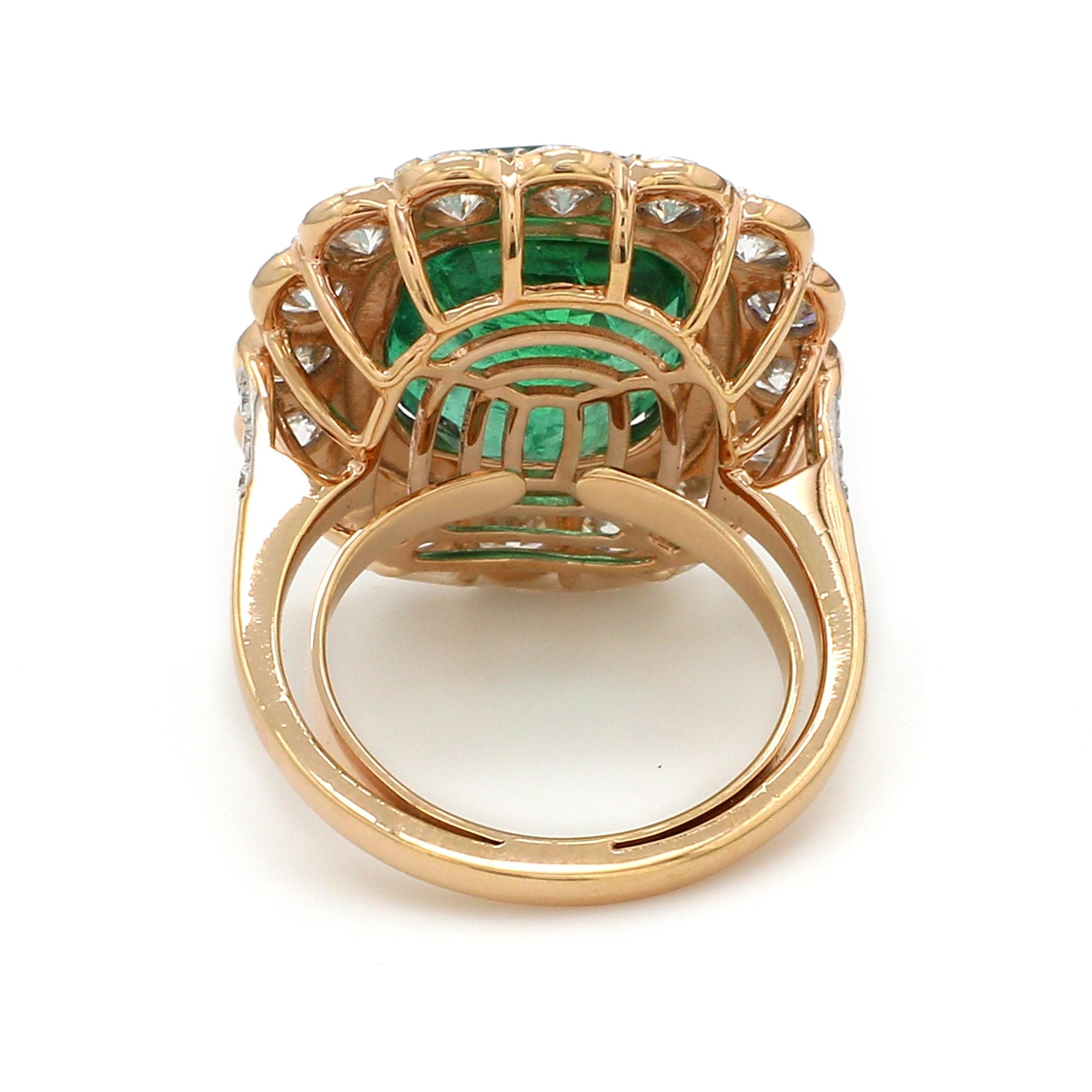 For Sale:  Natural Emerald Gemstone Cocktail Ring Diamond 18 Karat Rose Gold Fine Jewelry 4