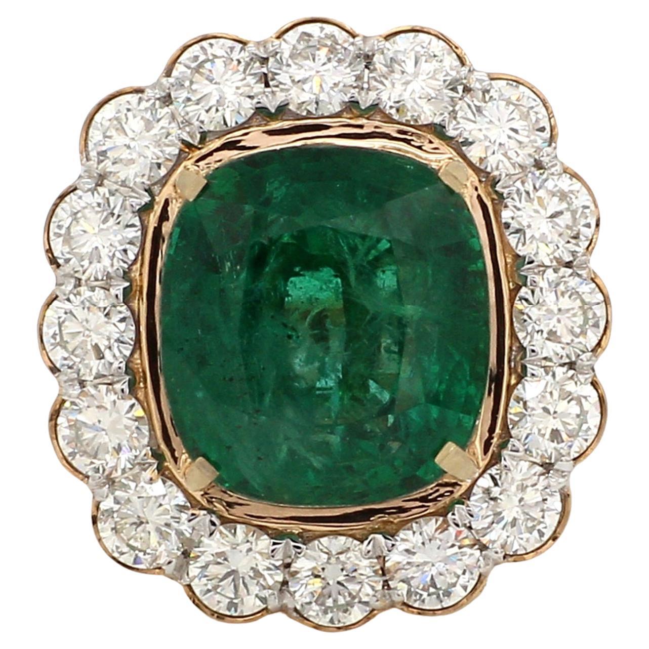 Natural Emerald Gemstone Cocktail Ring Diamond 18 Karat Rose Gold Fine Jewelry