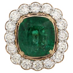 Natural Emerald Gemstone Cocktail Ring Diamond 18 Karat Rose Gold Fine Jewelry