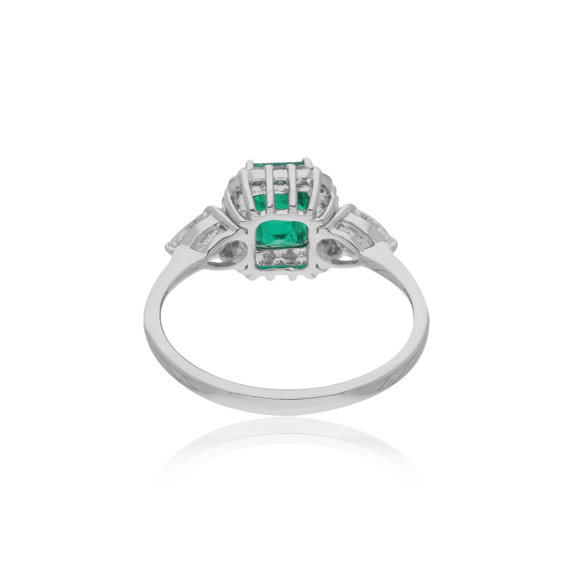 Item Code :- SER-23473
Gross Wt. :- 2.98 gm
18k Solid White Gold Wt. :- 2.59 gm
Natural Diamond Wt. :- 0.61 Ct. ( AVERAGE DIAMOND CLARITY SI1-SI2 & COLOR H-I )
Emerald Wt. :- 1.35 Ct. 
Ring Size :- 7 US & All size available

✦