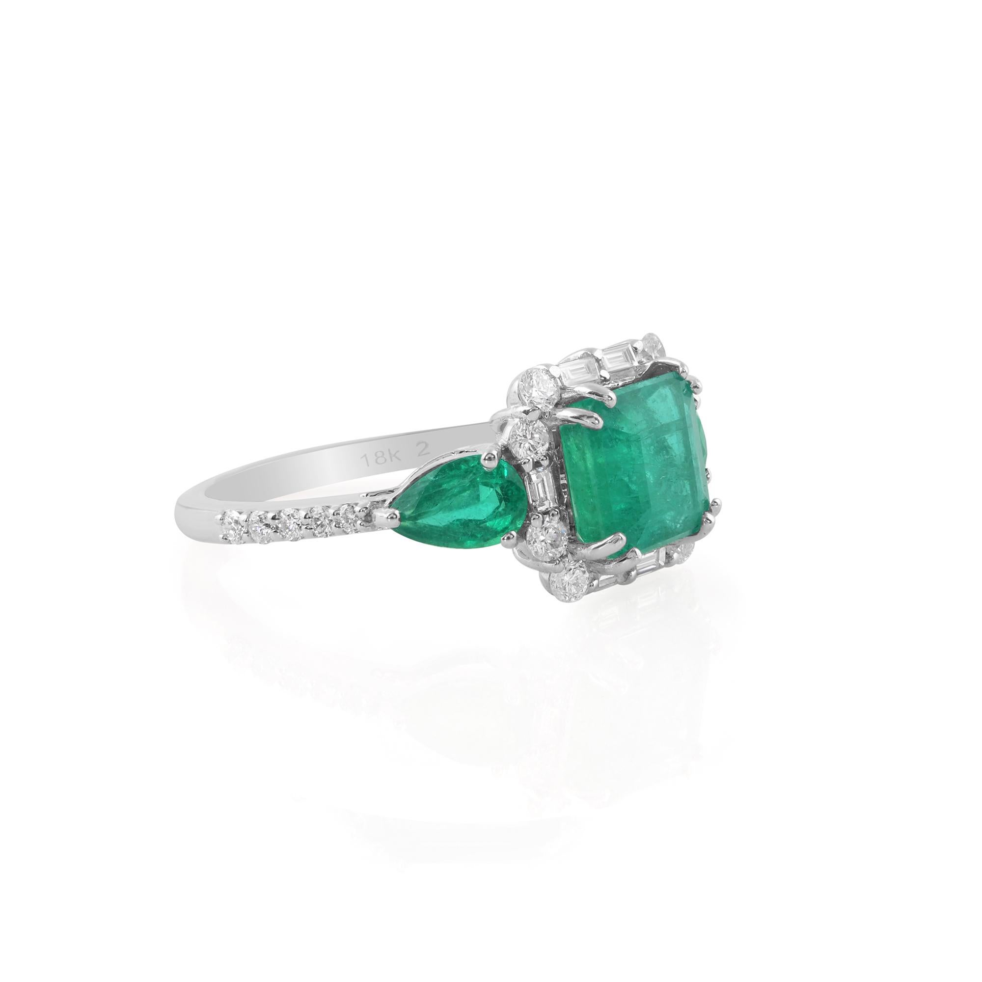Indulge in the exquisite allure of this Zambian Emerald Gemstone Cocktail Ring, a true masterpiece crafted to captivate. Nestled within a lustrous setting of 18 Karat White Gold, this ring is a testament to timeless elegance and