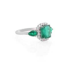 Natural Diamond Zambian Emerald 2.58ct Halo Ring 14 Karat White Gold HRD