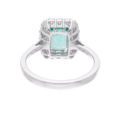 Zambian Emerald 1.5ct & Natural Diamond Halo Cocktail Ring 18K White Gold