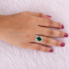 Spectrum 18K White Gold 3.64-Ct Oval-Cut Emerald and Diamond Halo Statement Ring