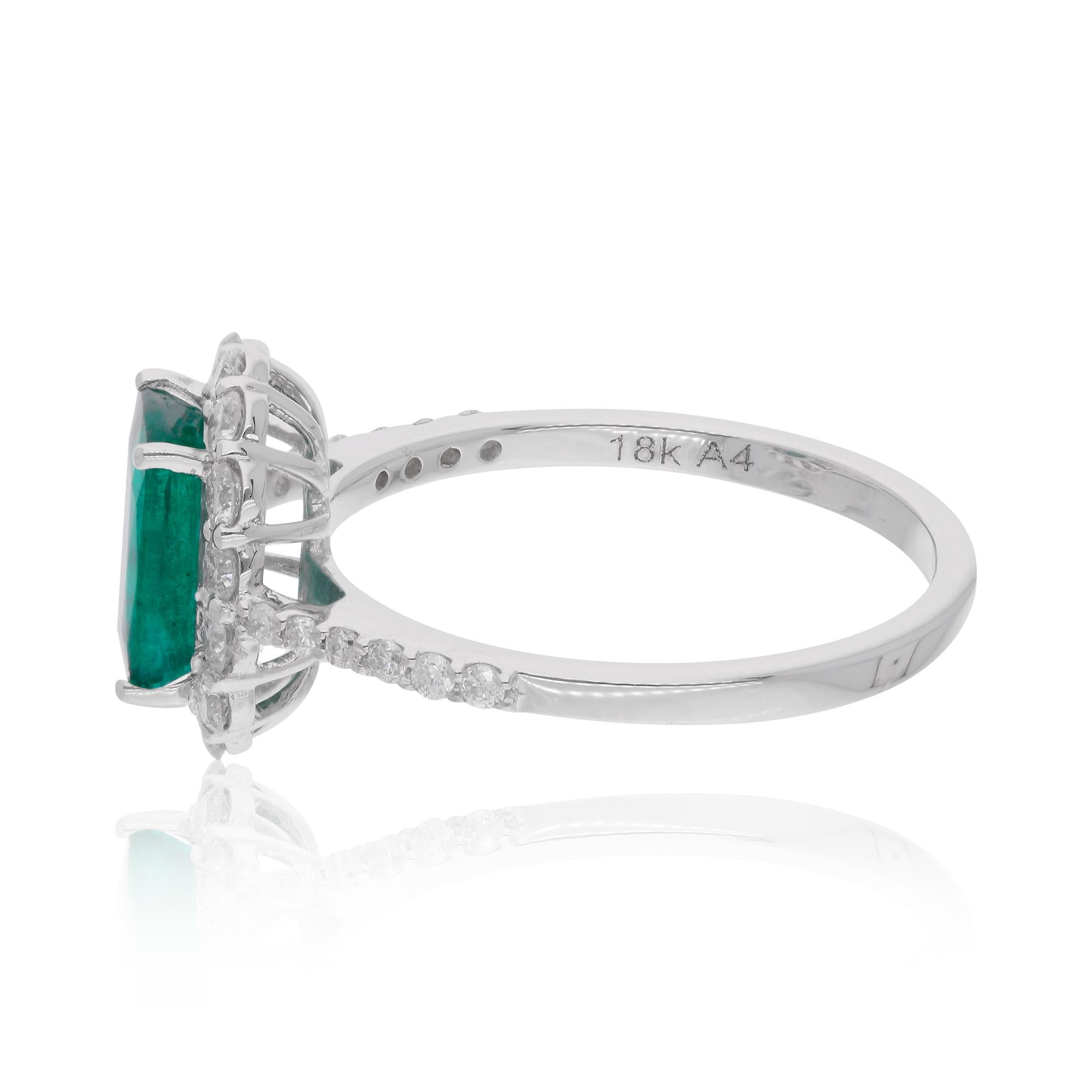 Square Cut Zambian Emerald Gemstone Cocktail Ring Diamond 18 Karat White Gold Fine Jewelry For Sale