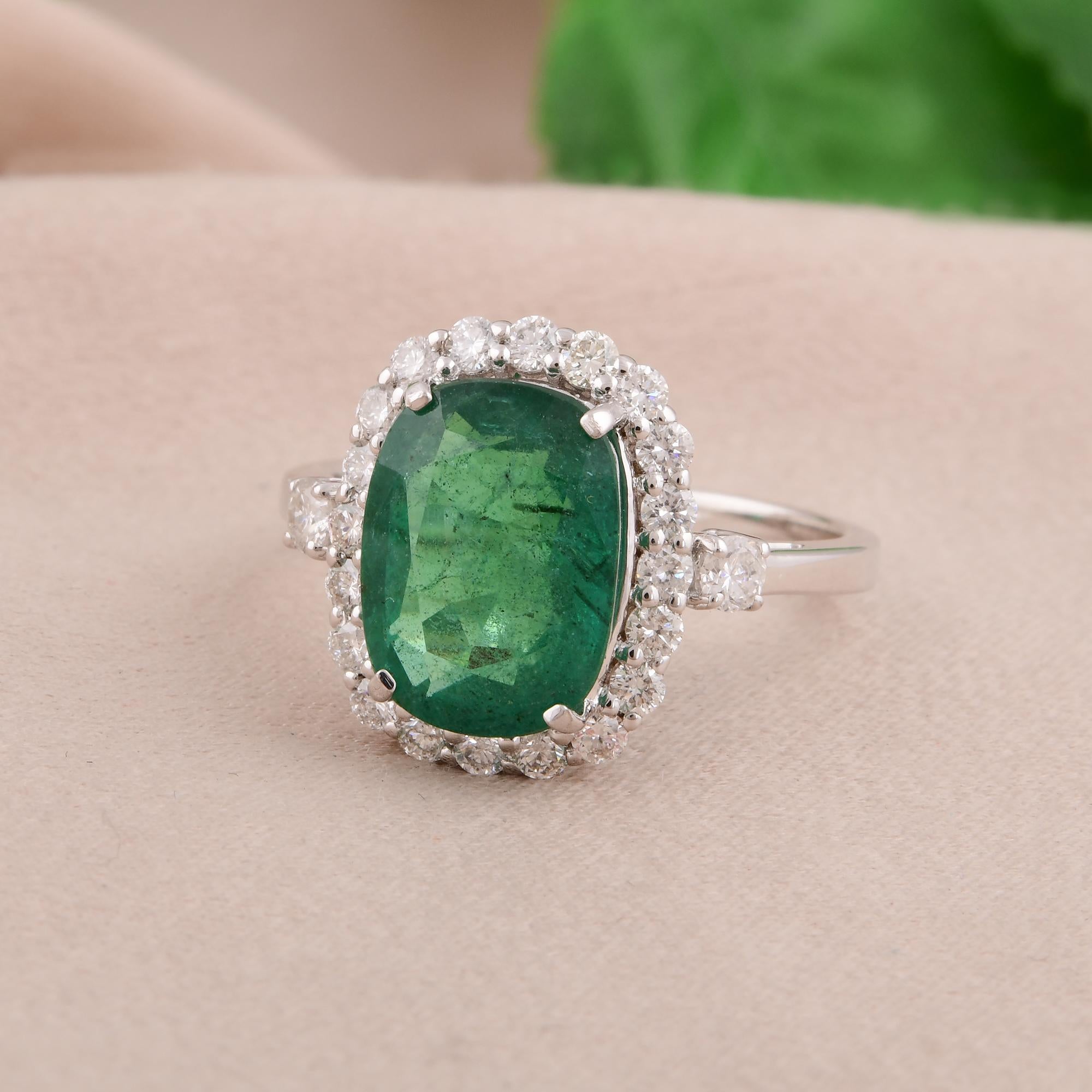 in vendita:  Anello cocktail con pietra smeraldo dello Zambia, diamante, oro bianco 18 carati Gioielli di pregio 3