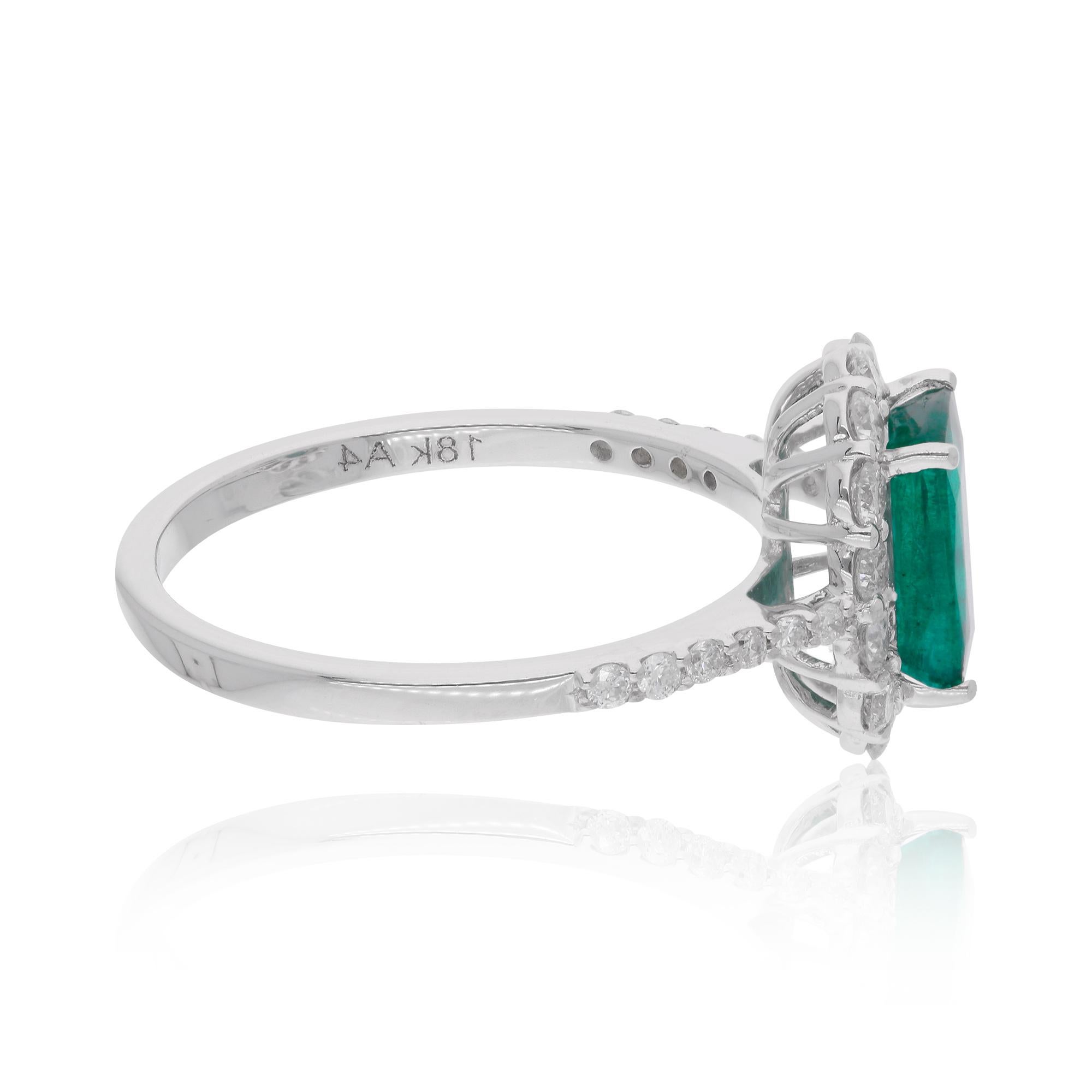 Women's Zambian Emerald Gemstone Cocktail Ring Diamond 18 Karat White Gold Fine Jewelry For Sale
