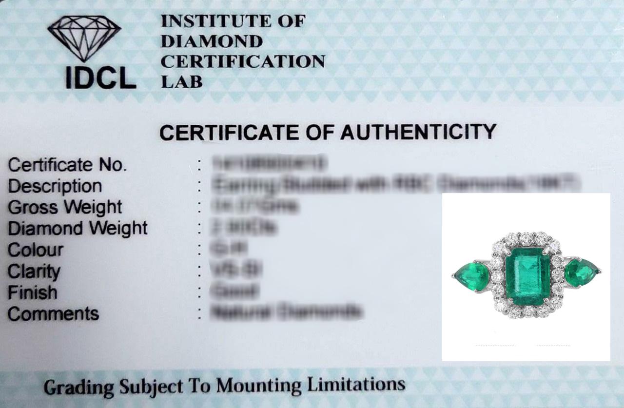 Women's Zambian Emerald Gemstone Cocktail Ring Diamond 18 Karat White Gold Fine Jewelry For Sale
