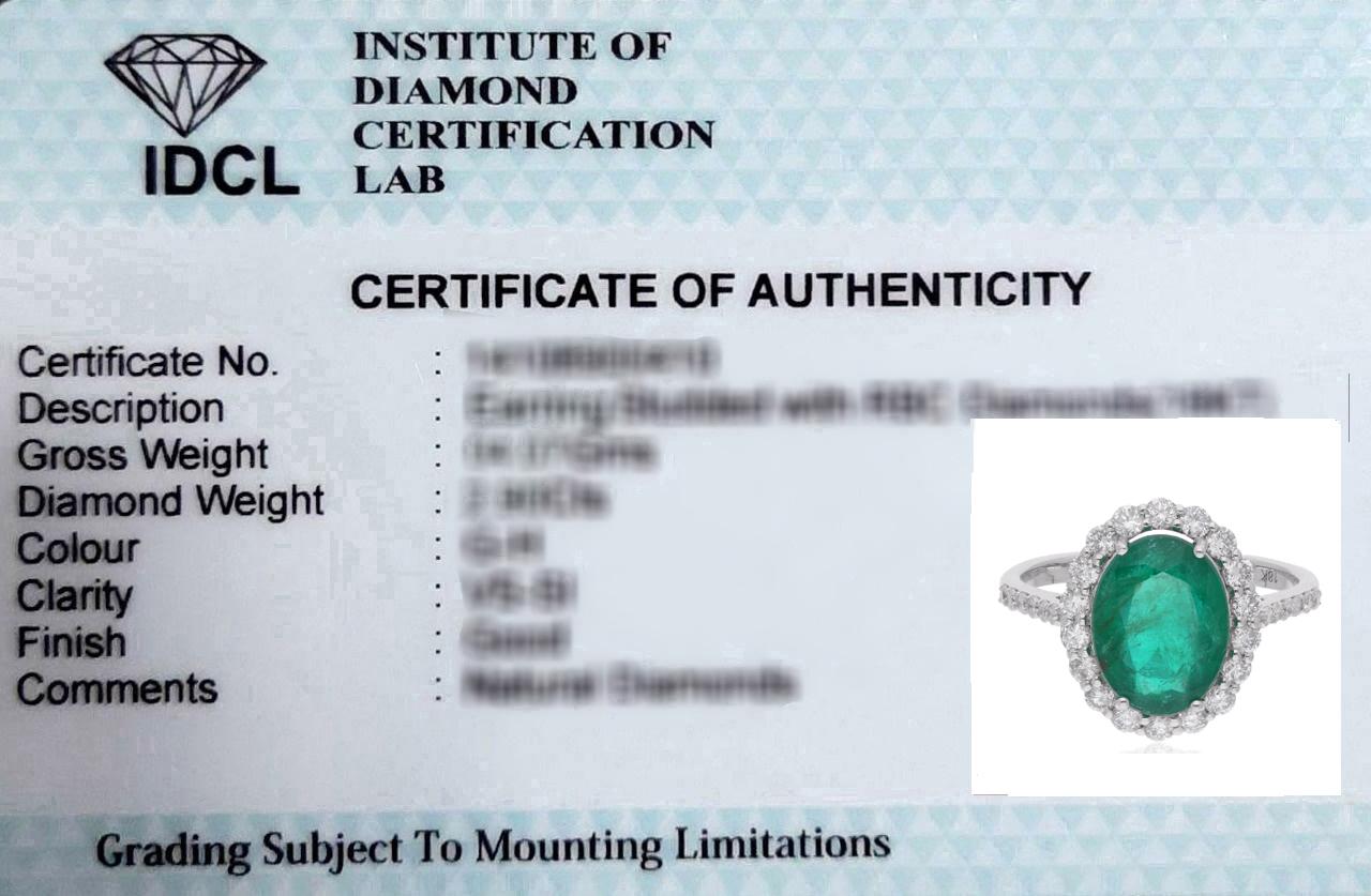 Zambian Emerald Gemstone Cocktail Ring Diamond 18 Karat White Gold Fine Jewelry For Sale 1