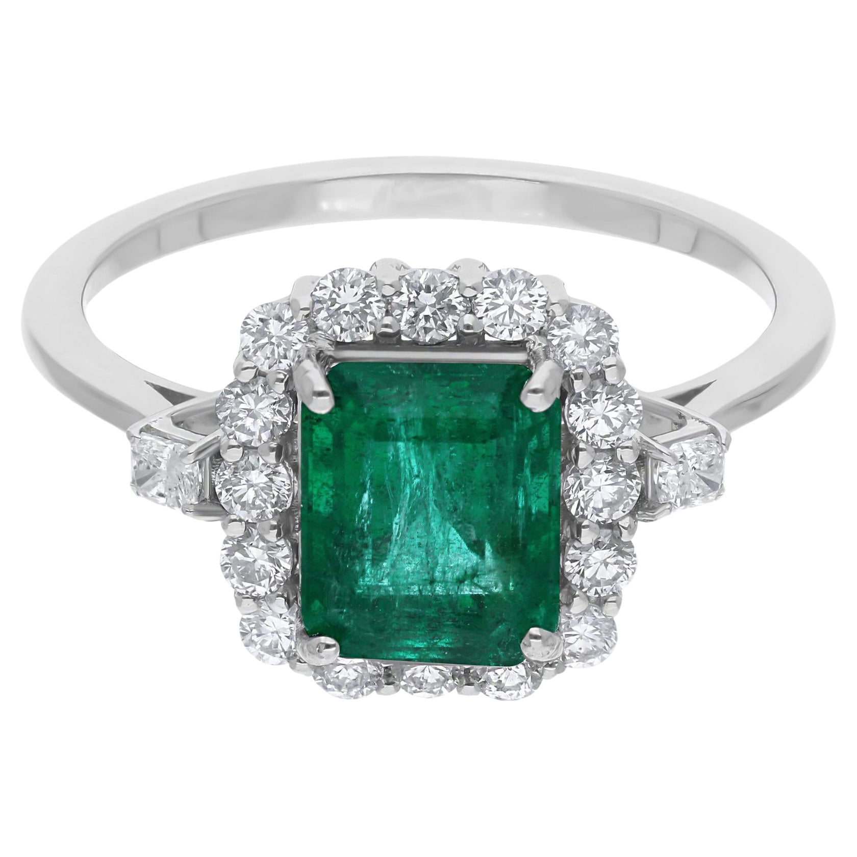 Zambianischer Smaragd-Edelstein-Cocktailring aus 18 Karat Weißgold mit Diamanten