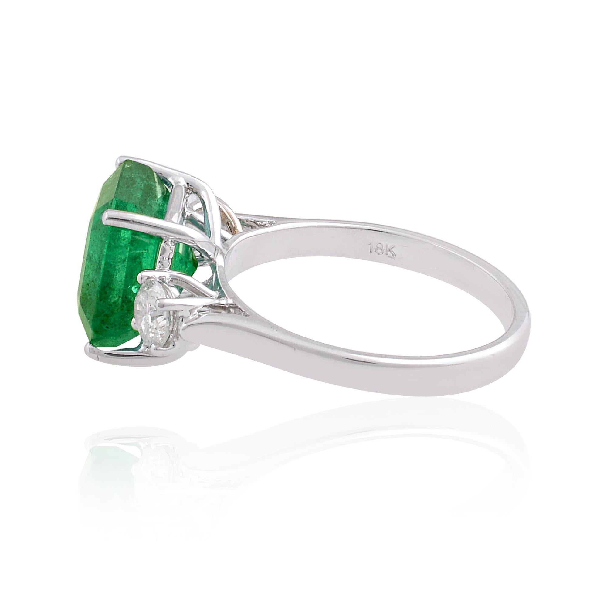For Sale:  Natural Emerald Gemstone Cocktail Ring Diamond Solid 18k White Gold Fine Jewelry 2