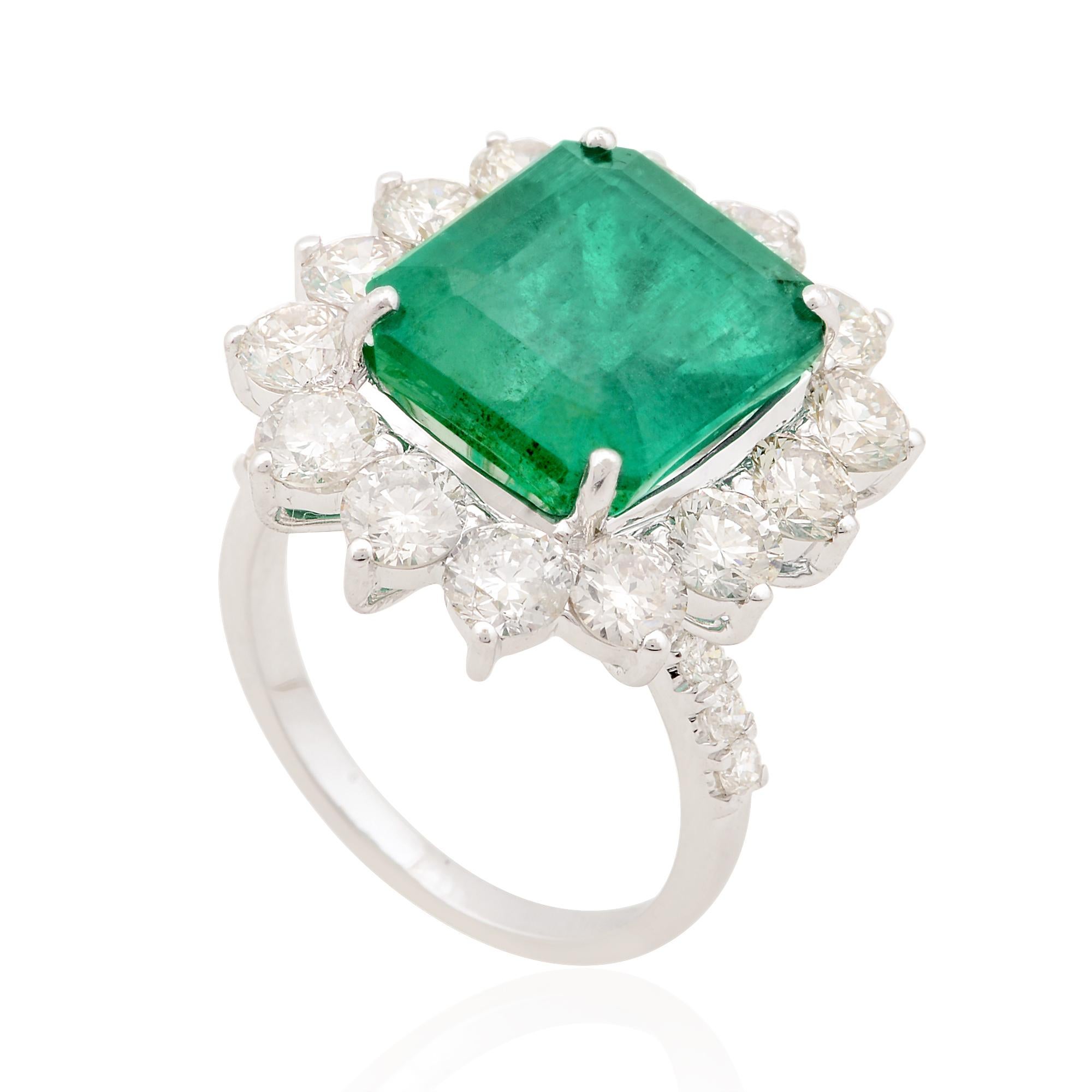 For Sale:  Natural Emerald Gemstone Cocktail Ring Diamond Solid 18k White Gold Fine Jewelry 4