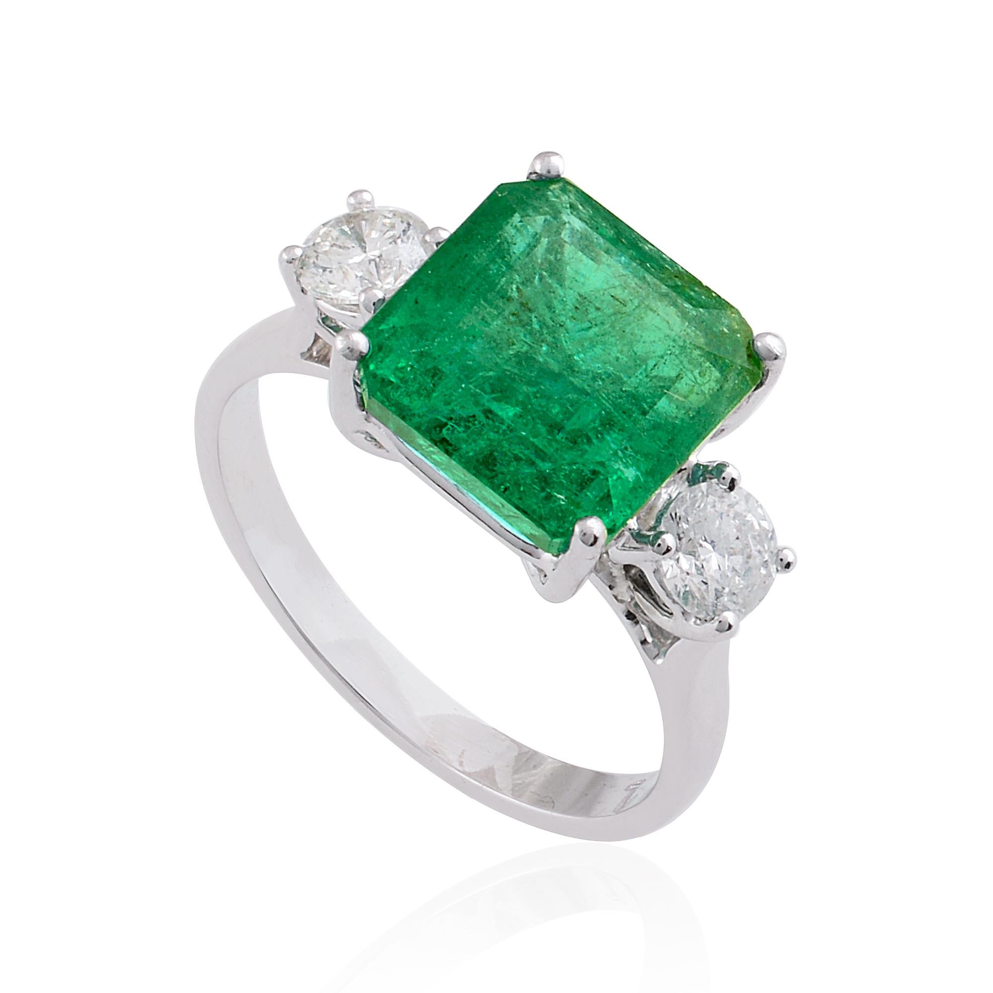 For Sale:  Natural Emerald Gemstone Cocktail Ring Diamond Solid 18k White Gold Fine Jewelry 5