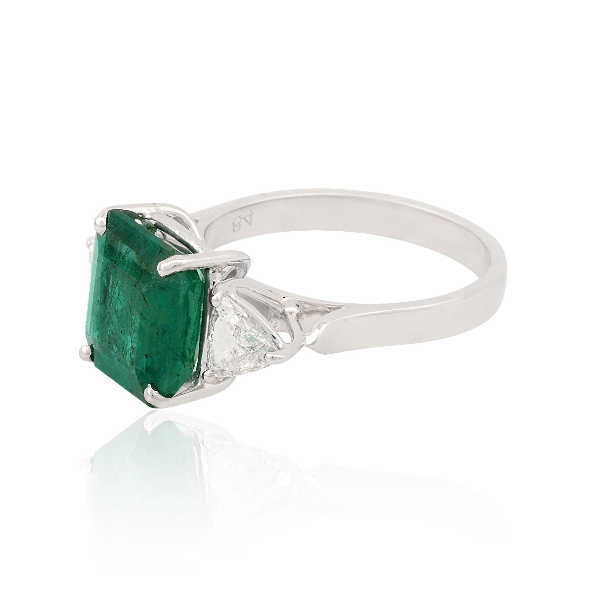 Cushion Cut Zambian Emerald Gemstone Cocktail Ring Pear Diamond Solid 18k White Gold Jewelry For Sale