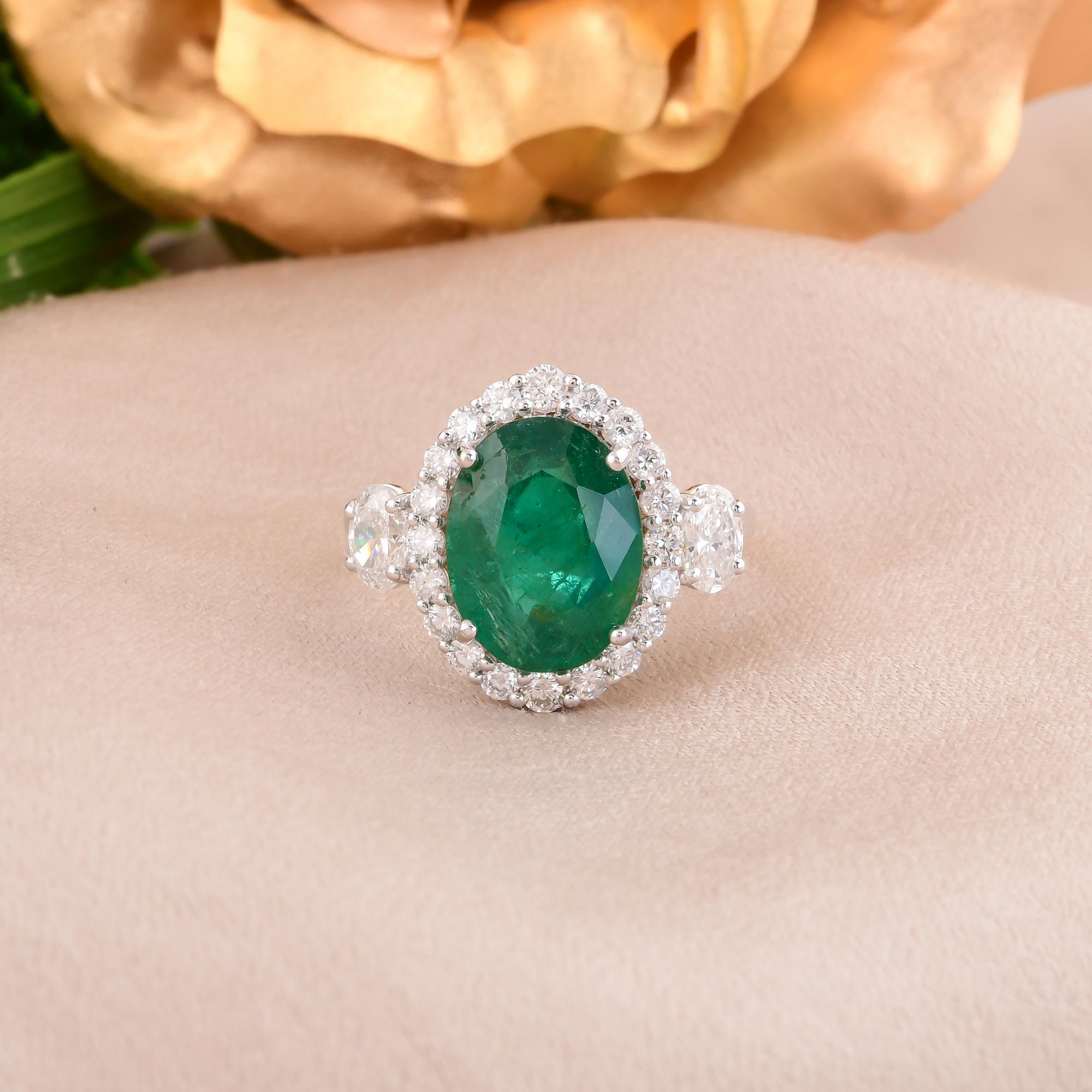 Esmeralda zambiana Anillo de cóctel SI/H Diamante Joyas de oro blanco de 14 quilates Moderno en venta