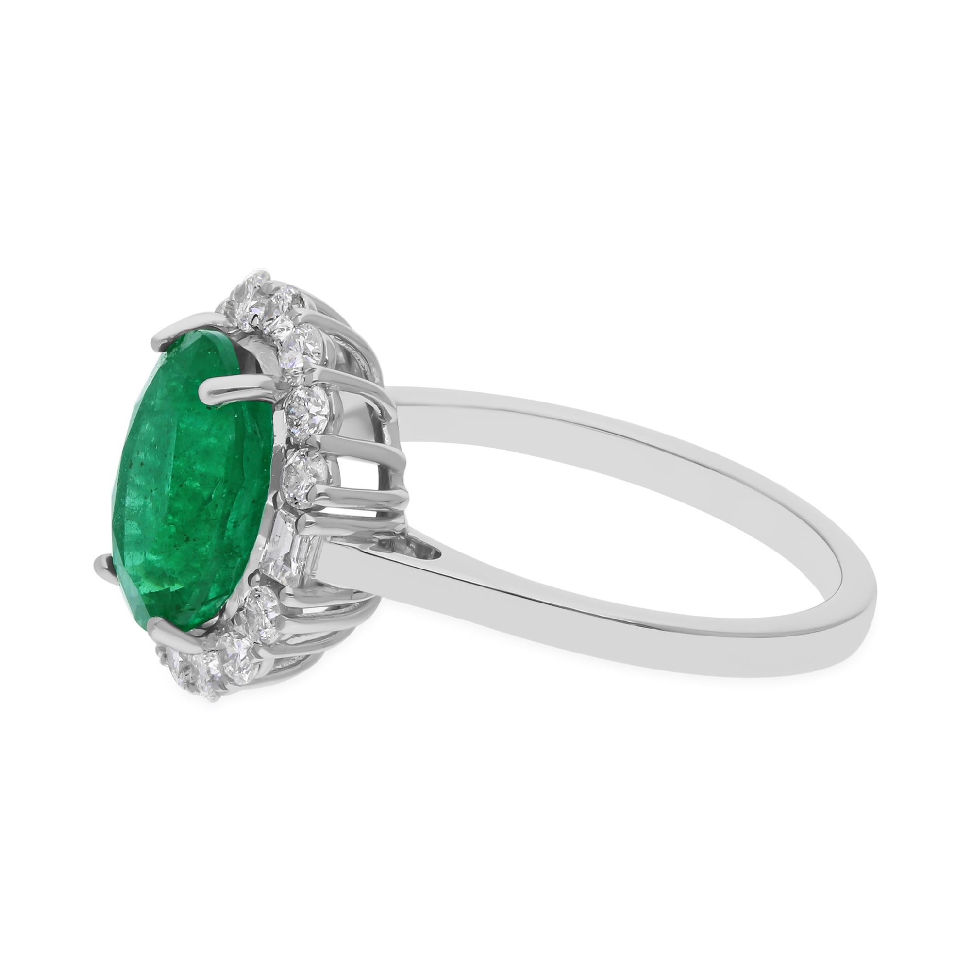Esmeralda zambiana Anillo de cóctel SI/H Diamante Joyas de oro blanco de 14 quilates Moderno en venta