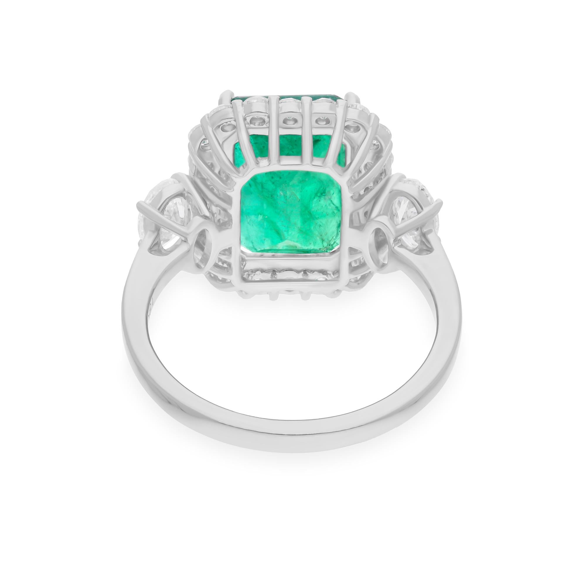 Sambia Smaragd Edelstein Cocktail Ring SI/H Diamant 14 Karat Weißgold Schmuck im Zustand „Neu“ im Angebot in Diera, Dubai