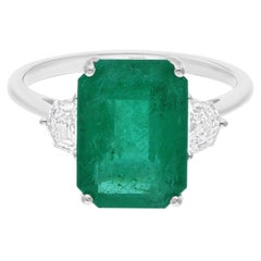 Emeraude de Zambie Bague Cocktail SI/H Diamant Bijoux en or blanc 14 carats
