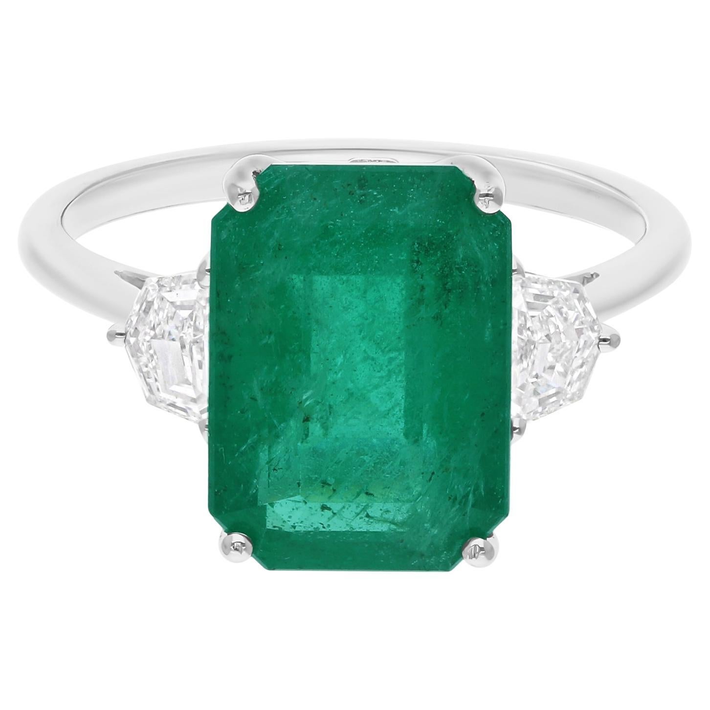 Sambia Smaragd Edelstein Cocktail Ring SI/H Diamant 14 Karat Weißgold Schmuck