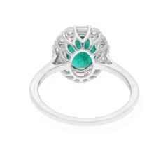 Zambian Emerald Gemstone Cocktail Ring SI/H Diamond 18 Karat White Gold Jewelry