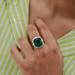 14.1 CT Ct Zambian Emerald May Birthstone Diamond Engagement Ring 18k White Gold