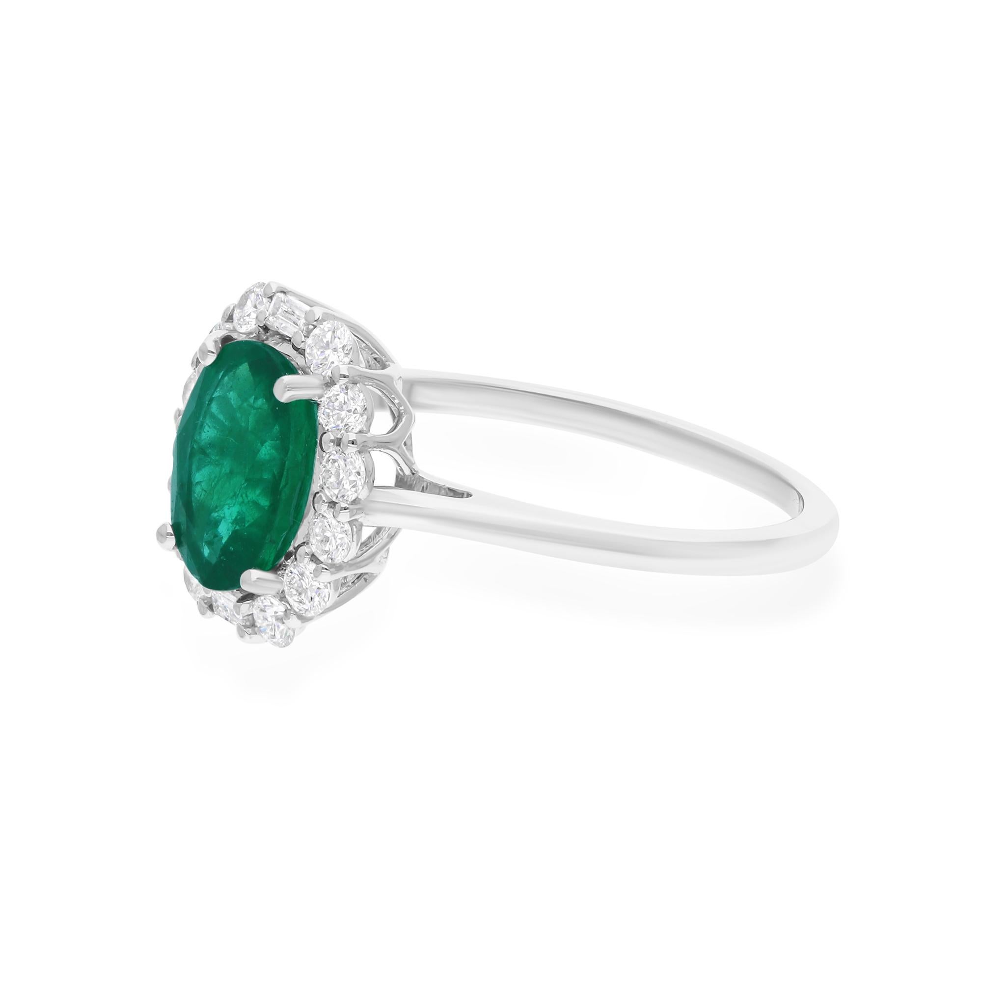 Sambia Smaragd Edelstein Cocktail Ring SI/H Diamant 18 Karat Weißgold Schmuck (Moderne) im Angebot