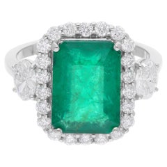 Anello Cocktail con pietra smeraldo dello Zambia SI/H Diamante Gioielli in oro bianco 18 carati