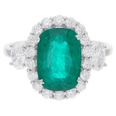 Esmeralda zambiana Anillo de cóctel SI/H Diamante Joyas de oro blanco de 18 quilates