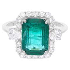 Emeraude de Zambie Bague Cocktail SI/H Diamant Bijoux en or blanc 18 carats